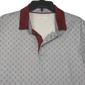 Maelreg Mens Performance‎ Polo Shirt Grey Maroon Golf Club Print Size Medium